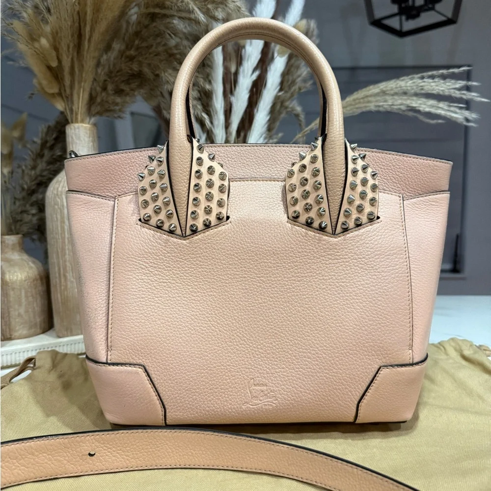 Christian Louboutin Eloise Small Studded Leather Tote Nude Beige Crossbody - Picture 15 of 17